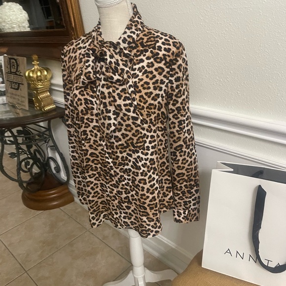 Ann Taylor Factory Leopard Print Tie-Neck Blouse - Brown & Black - Picture 5 of 15